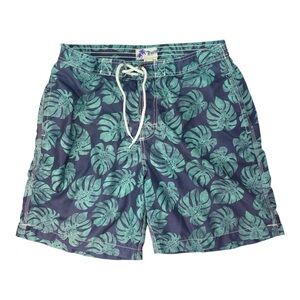 Trunks Surf & Swim Co Trunks Men's Large Blue Green Tropical Leaf Mesh Lined